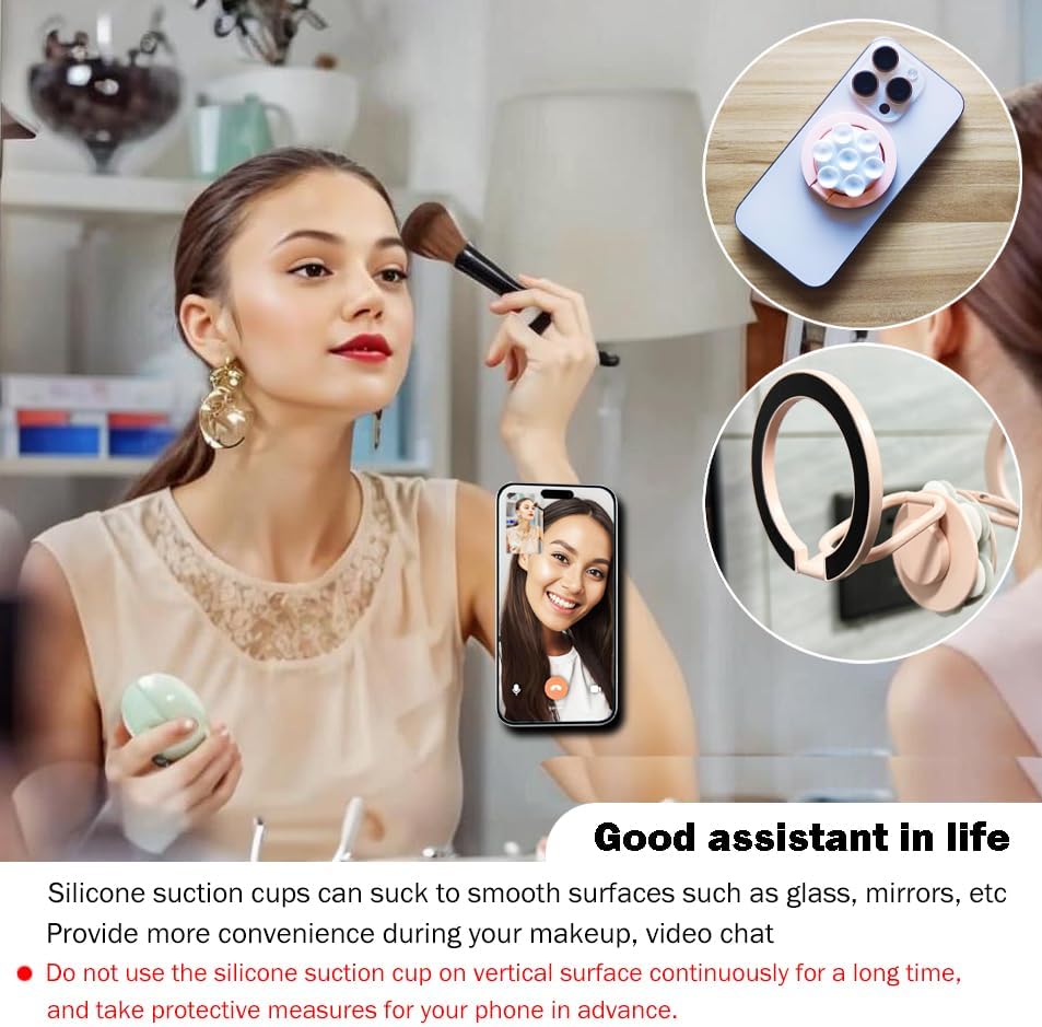 Versatile Magnetic Phone Holder with Suction Cup – Multifunctional Stand, Ring Grip, and Kickstand for i Phone 16/15/14/13/12 Series & Mag Safe (Elegant Pink) – Experience Enhanced Stability and Style