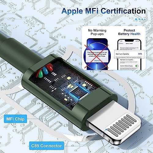 Premium 3-Pack Apple MFi Certified Lightning to USB Charger Cables – 6 FT Durable Fast Charging Cords for i Phone 13/12/11/11 Pro/11 Max/X/XS/XR/XS Max/8/7/6 – Enhanced Performance and Extended Reach for Seamless Device Connectivity