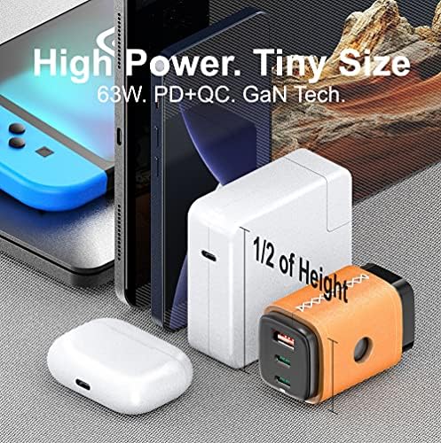 Premium 65 W Ga N USB-C Wall Charger with 3 Ports – Elegant Foldable Design in Genuine Leather for Fast Charging of i Phone 16/15/14/13/12, i Pad Pro/Air/Mini, Nintendo Switch, Mac Book/Air – Ultimate Compatibility & Portability for Tech Lovers