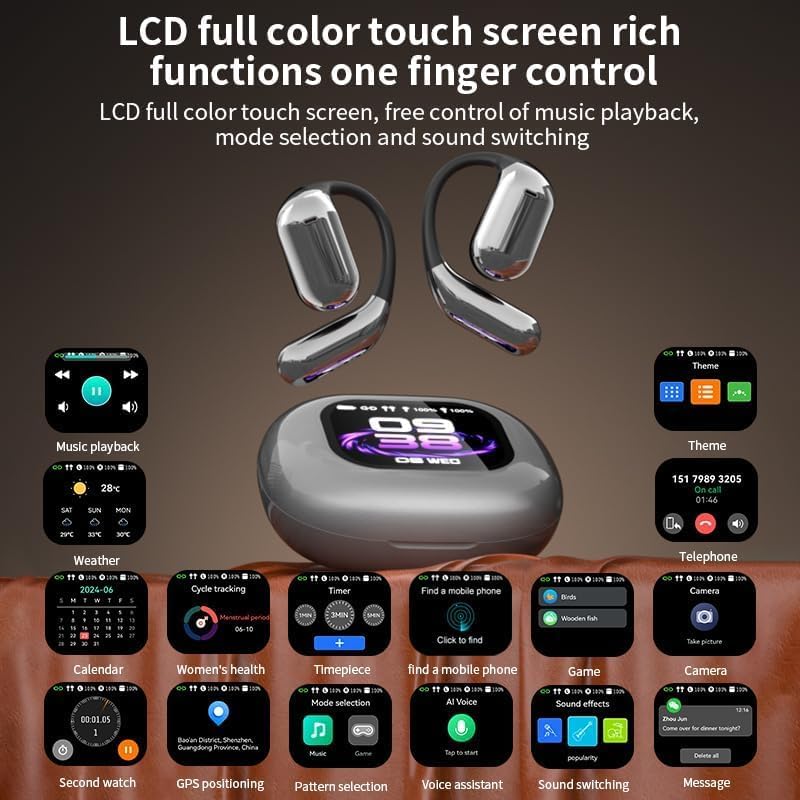 Next-Gen Bluetooth 5.4 Open Ear Earbuds with Advanced Bone Conduction Technology – Touch Screen Control for Effortless Use, IPX7 Waterproof for Ultimate Durability, and Ergonomic Design for Maximum Comfort – Ideal for Fitness, Running, Cycling, and Outdoor Exploration – Stay Aware, Stay Active!
