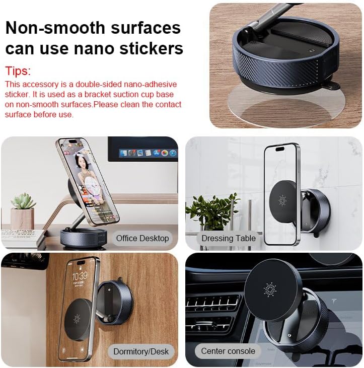 Phone Holders for Car Magsafe Car Mount，Magnetic Car Cell Phone 360° Rotatable Aluminum Base Upgrade Foldable Vacuum Magnetic Suction Phone Mount Ideal for Car Desk Dorm Smooth Surfaces – Enhanced Compatibility and Speed