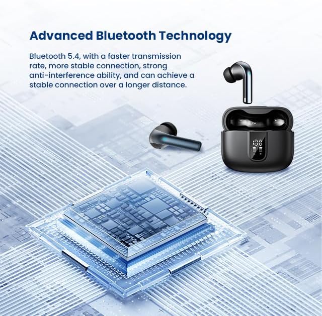 Revolutionary Bluetooth 5.4 Wireless Earbuds with Enhanced Noise Cancellation – Immerse Yourself in Hi-Fi Stereo Sound and Powerful Bass, Enjoy Uninterrupted 40-Hour Playtime – Water-Resistant In-Ear Headphones Perfect for Active Lifestyles and Effortless Connectivity