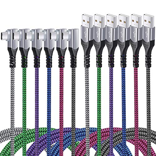 Excgood 6-Pack Right Angle USB Type C Cables – Fast Charging Braided Cord for i Phone 16/15 & Android Devices – 90-Degree Connector for Ultimate Comfort and Efficient Power Delivery – Durable and Tangle-Free Solution for Gaming, Data Transfer, and Everyday Use