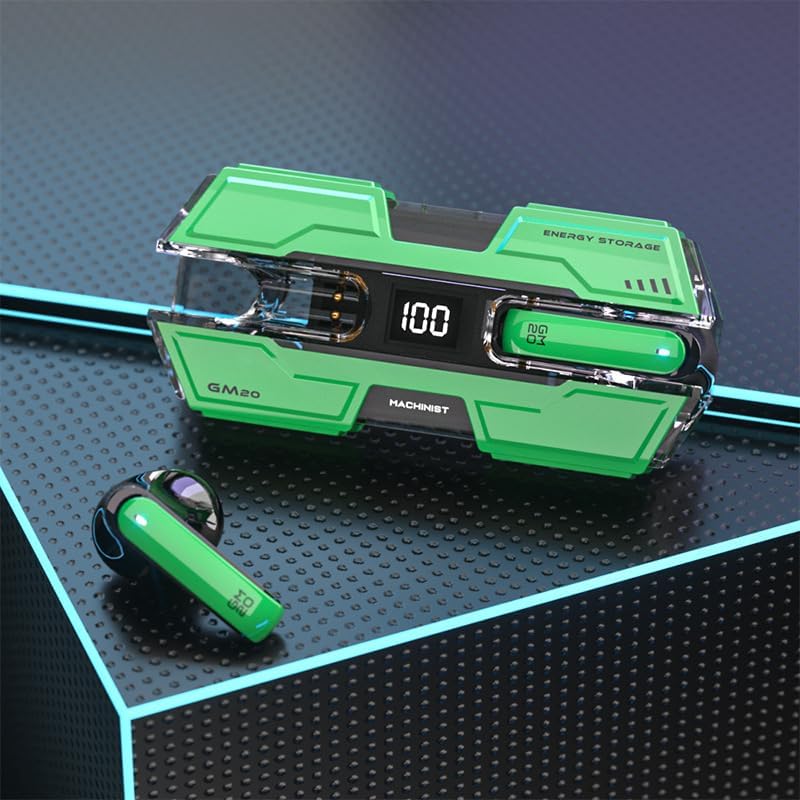 GM20 Waterproof True Wireless Earbuds with Bluetooth 5.3 – 48-Hour Playback, Deep Bass Stereo Sound & LED Display Charging Case for Ultimate Audio Experience – Perfect for Active Lifestyles in Stylish Green