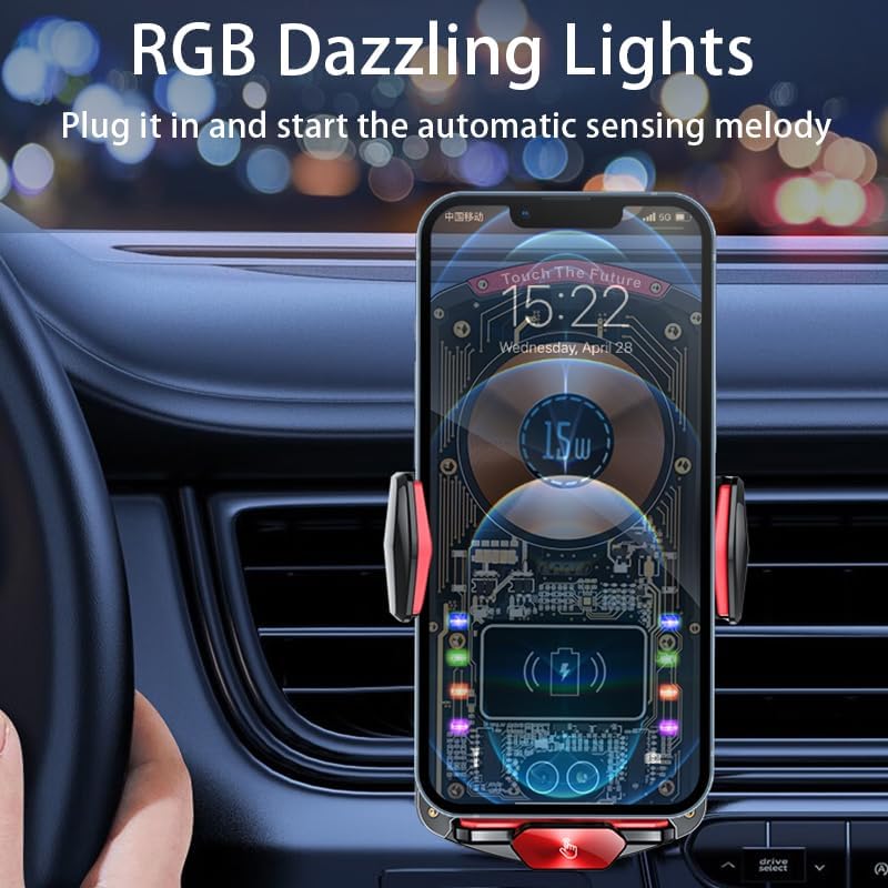 Revolutionary 15 W Fast Wireless Car Charger Mount & Phone Holder – Effortless Auto Clamping with 360° Rotating Ball Joint for Unmatched Viewing Angles – Secure Air Vent Clamp Compatible with i Phone 16/15/14/13/12/11/10 & Samsung Galaxy Series – Transparent Design for Aesthetic Appeal and Enhanced Stability