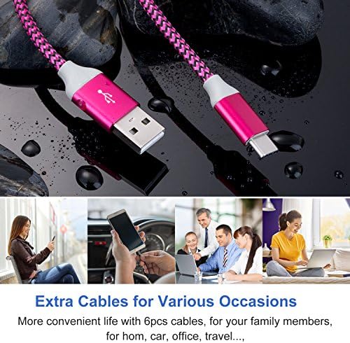 10 ft Nylon Braided USB C Cable 6-Pack – Fast Charging Type A to Type C Compatible with Samsung Galaxy S24/S23/S22/S21 and LG G8/G7 – Durable, Tangle-Free Solution for Home and Travel Charging Needs