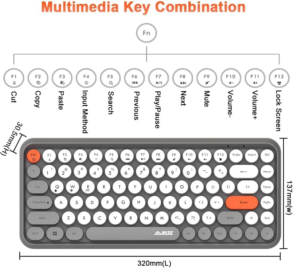 FELICON Retro Mini Wireless Bluetooth Keyboard – Portable 84-Key Typewriter Design for Android, i Pad, Windows & PC – Perfect Companion for Home & Office with Enhanced Compatibility and Rechargeable Battery