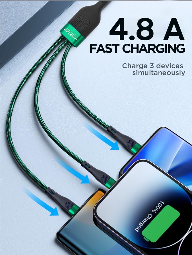 M.A.D LAB 3-in-1 USB C Charging Cable – Ultimate 100 W Fast Charge Solution with E-Marker Chip for Lightning, Micro USB & USB C Devices, Durable 1.3 m Nylon Braided Design for Enhanced Longevity and 480 Mbps Data Transfer Speeds