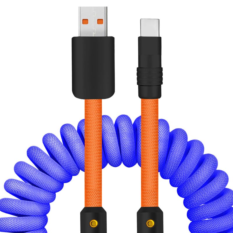 Experience Unmatched Charging Versatility with the Chubbycable Curly Chubby – 240 W High-Speed Retractable USB-C Cable, Extends 2.29 to 3.6 FT, Ideal for Car Play & Android Auto, Stylish Dark Blue and Green Coiled Design for Effortless Organization and Durability