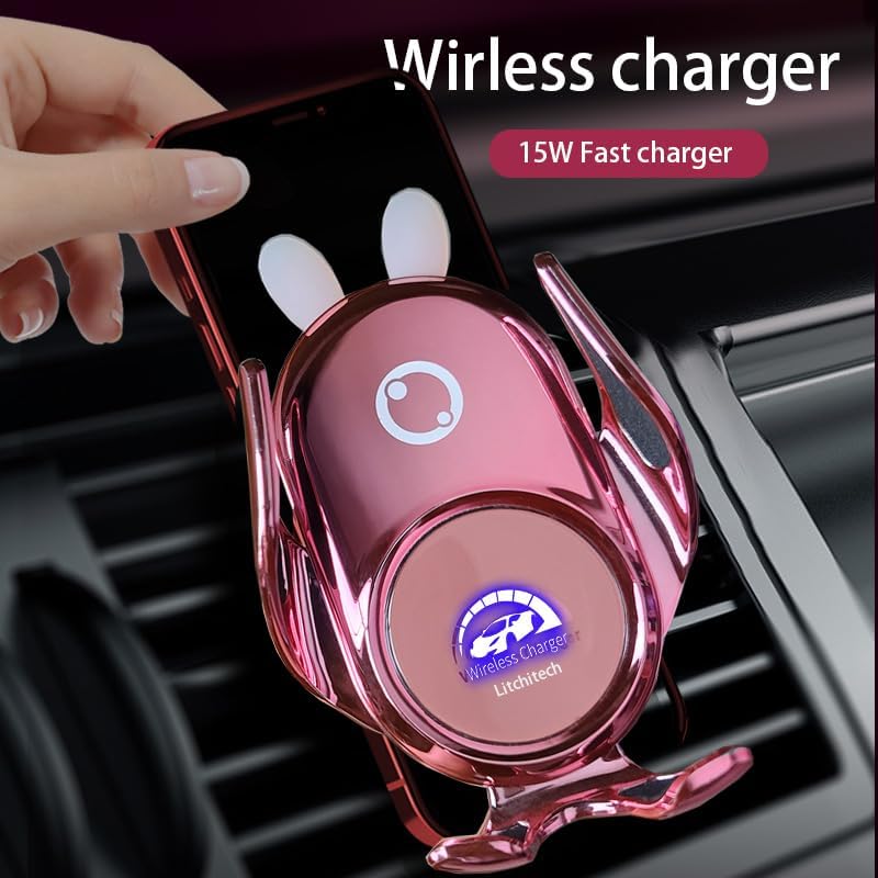 Sleek Red Demon Wireless Car Charger Mount for Women – 15 W Fast Charging Auto Clamping Phone Holder for i Phone & Samsung – Stylish Vehicle Accessory with Effortless Installation & Enhanced Compatibility