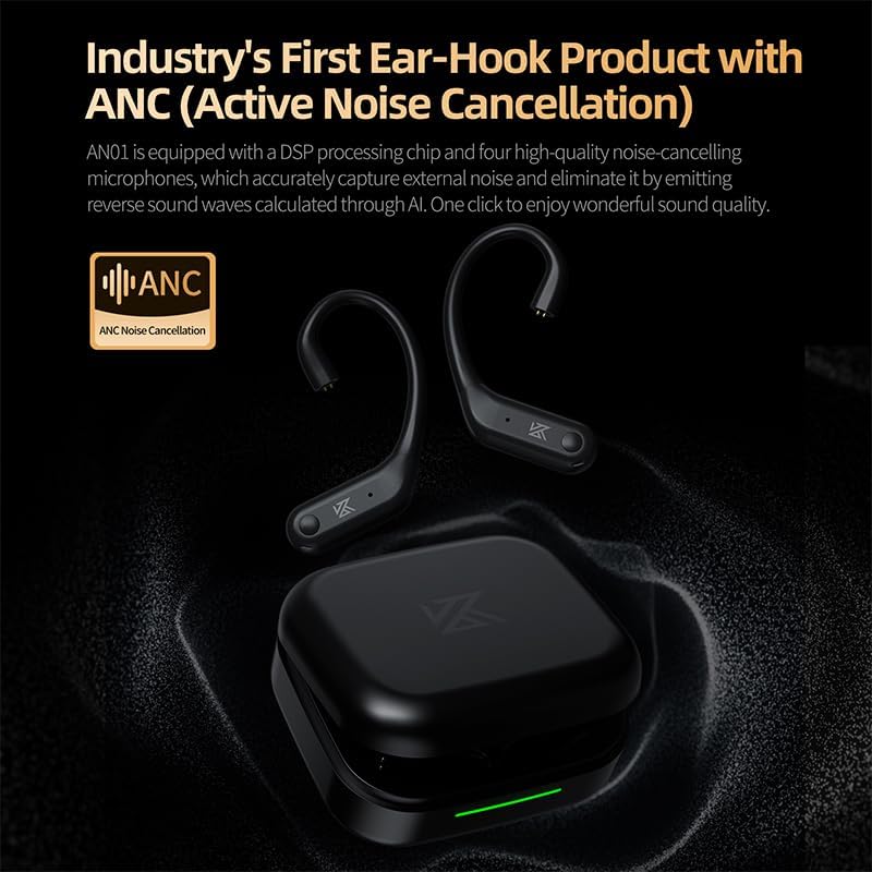 KZ AN01 True Wireless Earbuds with Bluetooth 5.4 – Cutting-Edge Active Noise Cancellation & Ergonomic Earhook Design for Fitness Lovers – High-Resolution LDAC Audio Quality for Ultimate Sound Clarity – Long-Lasting Battery Life for Continuous Enjoyment – Ideal for Gym, Travel, and Daily Use