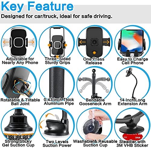 Ultimate 14-Inch Gooseneck Car Phone Mount Holder with Industrial-Strength Suction for Windshield Stability – Hands-Free Universal Cell Phone Holder Compatible with i Phones and Androids for Safe Navigation and Entertainment