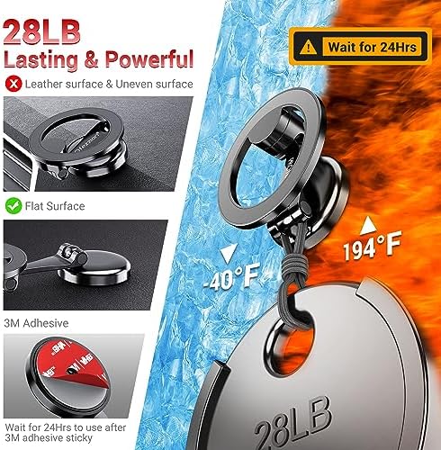 PROfezzion Magnetic Car Phone Mount for i Phone 15/14/13/12 Series – Advanced 2 x 180° Folding Arms & 360° Rotation, Enhanced Grip with Upgraded Super Magnets, Secure 3 M VHB Adhesive – Ultimate Hands-Free Solution for Safe Navigation and Enhanced Driving Experience