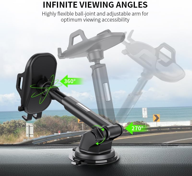 Esoulk Secure Grip 360° Rotating Car Phone Holder with Strong Suction Cup & Adjustable Long Arm – Universal Compatibility for i Phone, Samsung, Android & GPS – Enhanced Safety & Convenience for Drivers