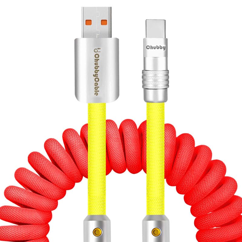 Experience Unmatched Charging Versatility with the Chubbycable Curly Chubby – 240 W High-Speed Retractable USB-C Cable, Extends 2.29 to 3.6 FT, Ideal for Car Play & Android Auto, Stylish Dark Blue and Green Coiled Design for Effortless Organization and Durability