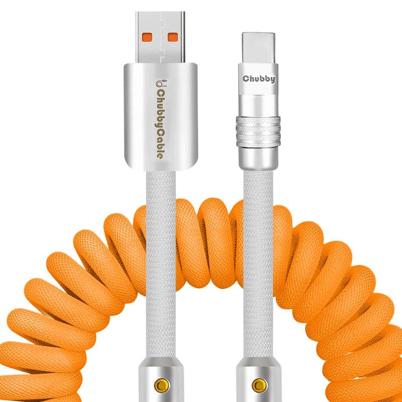 Experience Unmatched Charging Versatility with the Chubbycable Curly Chubby – 240 W High-Speed Retractable USB-C Cable, Extends 2.29 to 3.6 FT, Ideal for Car Play & Android Auto, Stylish Dark Blue and Green Coiled Design for Effortless Organization and Durability