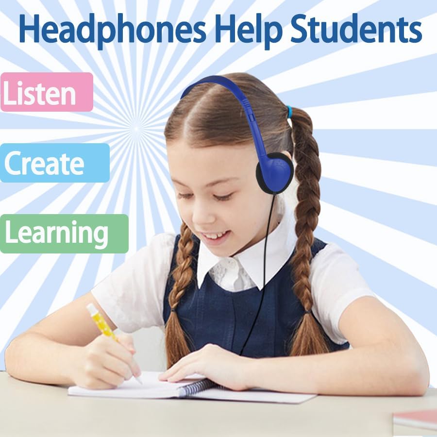 Bulk Classroom Headphones for Kids – Premium 25-Pack Wired On-Ear Headsets with Crystal Clear Sound, 3.5 mm Jack for Seamless Learning | Lightweight, Durable Design for Engaging Educational Experiences