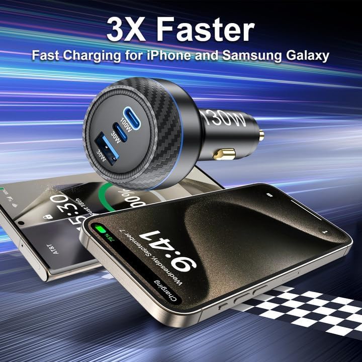 High-Power USB C Car Charger with Dual PD Ports – 100 W + 30 W Fast Charging Adapter for i Phone 15, Galaxy S24, Mac Book Pro, and More – Ultimate Multi-Device Compatibility and Safety Features for On-the-Go Charging Efficiency