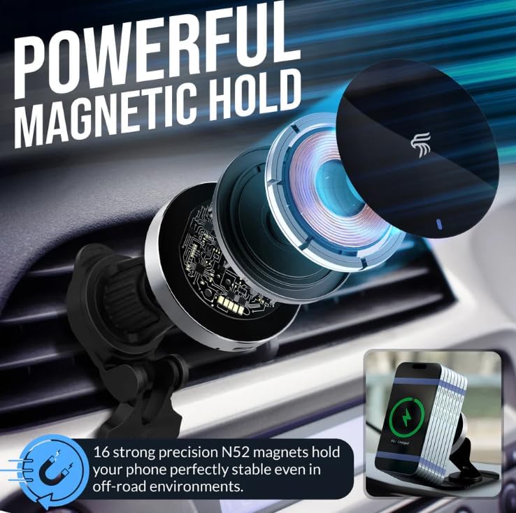 Elevate Your Commute with the Magsafe Car Mount Charger – Fast Wireless Charging and 360° Rotation for Ultimate Convenience | Magnetic Phone Holder for i Phone 16/15/14/13/12 | Three Durable Mounts for Unmatched Stability and Seamless Integration | Compatible with Mag Safe Cases for Reliable Power on the Go