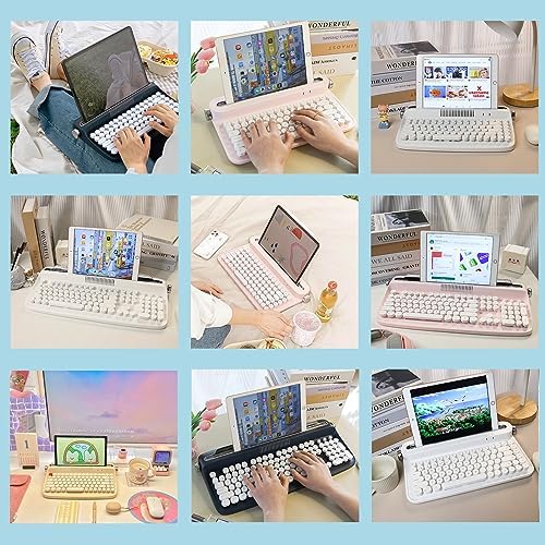 YUNZII ACTTO B303 Wireless Typewriter Keyboard – Adorable Sweet Mint Retro Design with Bluetooth Connectivity for Seamless Multi-Device Typing – Integrated Stand for Tablets, Phones, PCs – Perfect for Windows, Mac, Android Users – Elevate Your Workspace with Vintage Charm and Enhanced Typing Speed