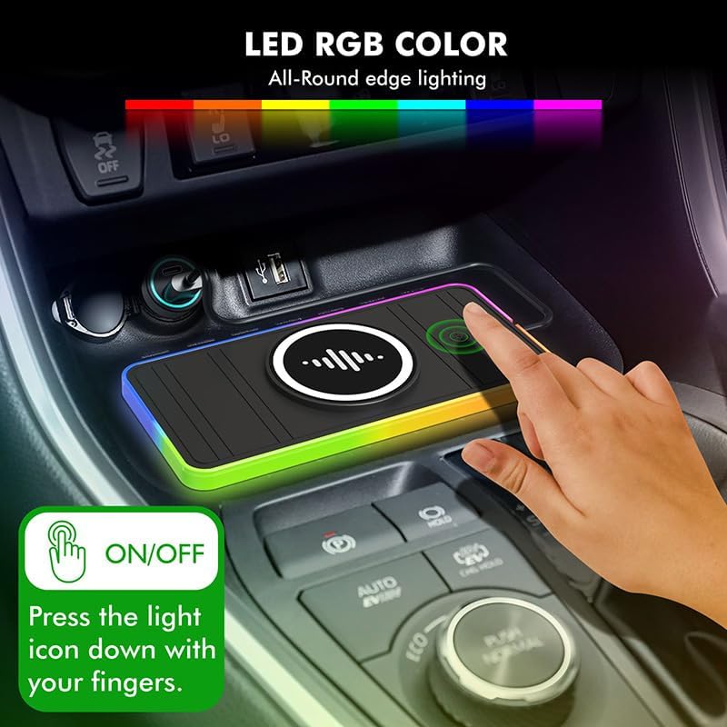 LANSEMKU Magnetic Wireless Car Charger Pad – 15 W Fast Charging with RGB Lighting for i Phone 16/15/14/13/12/11 Pro Max & Samsung Galaxy S24/S23/S22 Series – Ultimate Convenience and Style for On-the-Road Power Solutions