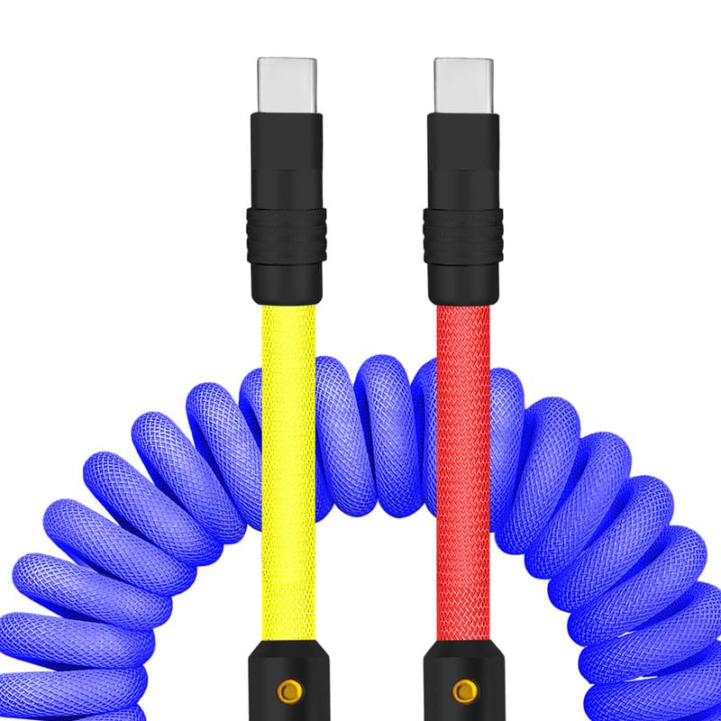 Experience Unmatched Charging Versatility with the Chubbycable Curly Chubby – 240 W High-Speed Retractable USB-C Cable, Extends 2.29 to 3.6 FT, Ideal for Car Play & Android Auto, Stylish Dark Blue and Green Coiled Design for Effortless Organization and Durability