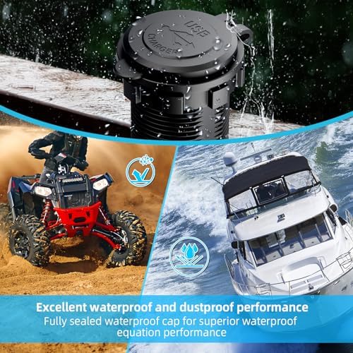 Mec Recare 12 V USB Outlet – Waterproof Dual PD 3.0 & Quick Charge 3.0 Charging Port for Marine, RV, Golf Cart & Motorcycle – Enhanced Durability and Fast Charging Power Switch for 12/24 V Systems