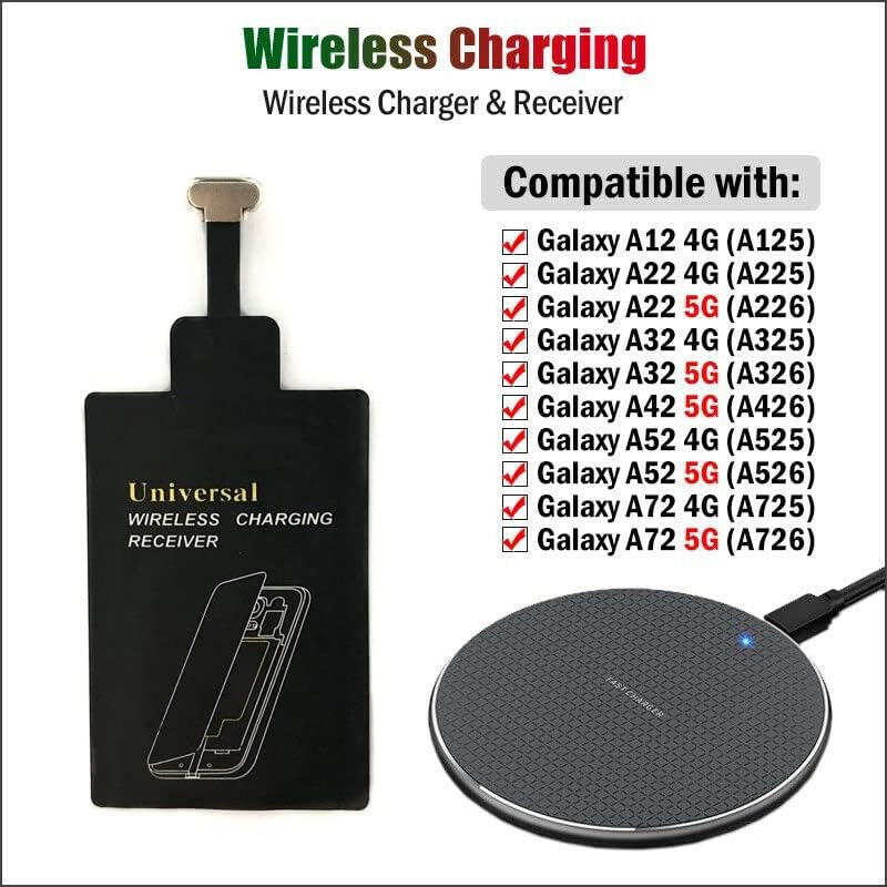 Ultra-Fast Wireless Charging Pad with External Receiver U01 for Samsung Galaxy A12, A22, A32, A42, A52, A72 – Effortless Power with Enhanced Compatibility for 4 G & 5 G Devices – Sleek Design & Safety Features for Modern Charging Solutions