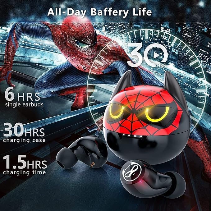 Compact Bluetooth 5.0 Earbuds for Small Ears | Touch-Control Noise-Cancelling Headphones with Unique Cartoon Charging Case | Lightweight Design for Comfort | Immersive Stereo Sound Perfect for Music & Calls | Ideal for Active Lifestyles