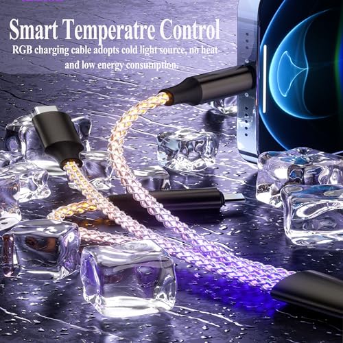 USB C to Type C LED Light Up RGB USB C Charging Cable,Fast Charging Cord for i-Phone 15 Pro Max Plus, iPad mini Pro Air and Galaxy Note Pixel etc(66W 3FT) – Enhanced Compatibility and Speed