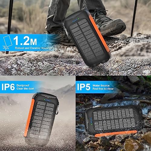 Ultimate Solar Power Bank, 38,800 m Ah Portable Charger with Dual USB-A & Type-C Ports, 15 W Fast Charging, Waterproof Design, Built-in LED Flashlight – Ideal for Outdoor Adventures and Emergency Preparedness