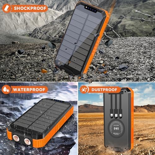 Ultimate Outdoor Power Bank – 20,000 m Ah Solar Charger with Fast QC 3.0 Charging, Built-in Flashlight & Compass for Adventurers, Waterproof & Durable Portable Battery Pack with Carabiner for Eco-Friendly Energy Solutions