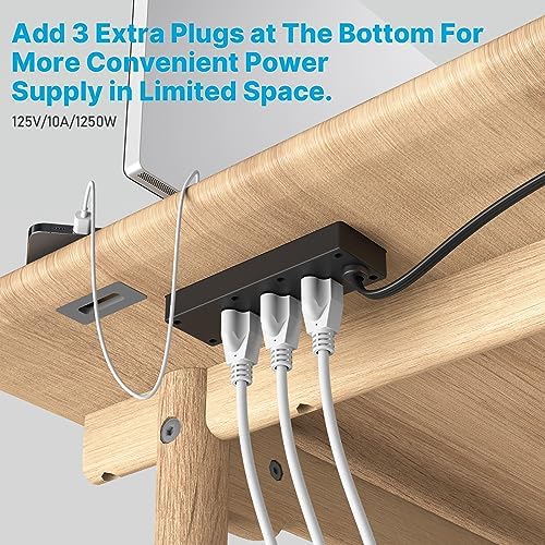 CCCEI 6-Outlet Recessed Power Strip with Dual USB-C Ports – Sleek Flush Mount Charging Station for Desks & Nightstands, 10-Foot Cord for Flexible Setup, Ideal for Home & Office Power Needs, White Finish