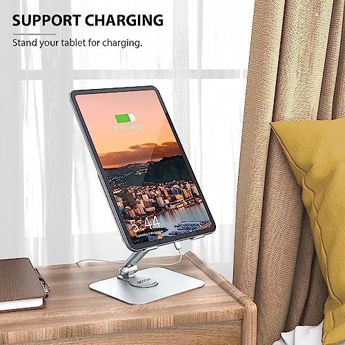 BSOON Adjustable i Pad Stand – Versatile Tablet Holder for i Pad Pro, Air, Mini & Samsung Tablets – Ergonomic Desktop Mount with Non-Slip Base for Enhanced Stability – Lightweight Silver Design for Home and Travel Convenience – Perfect for Streaming, Video Calls, and Hands-Free Use
