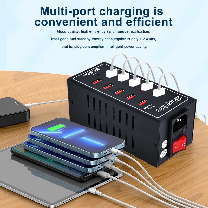 Ultimate 10-Port USB Charging Hub – Fast 60 W Power Delivery Multi-Port Charger for i Phone 13/14/15, Tablets & More – Intelligent Overcharge Protection for Home, Office, and Public Use – Sleek Desktop Accessory for Efficient Device Management
