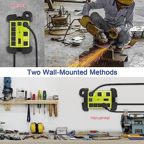 Industrial Heavy Duty Power Strip with 8 Outlets & USB Ports – 2700 Joules Surge Protector for Workshop & Garage – 15 Amp Metal Power Strip with 6 FT Extension Cord for Enhanced Device Compatibility & Fast Charging