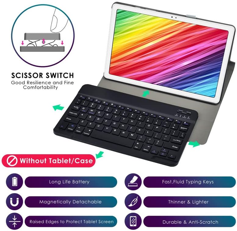 Ultra-Slim DETUOSI 10-Inch Wireless Keyboard – Lightweight Portable Multi-Device Typing Solution for i OS, Android, and Windows – Perfect for Travelers and Professionals – Effortless Connectivity with Enhanced Typing Comfort – Black
