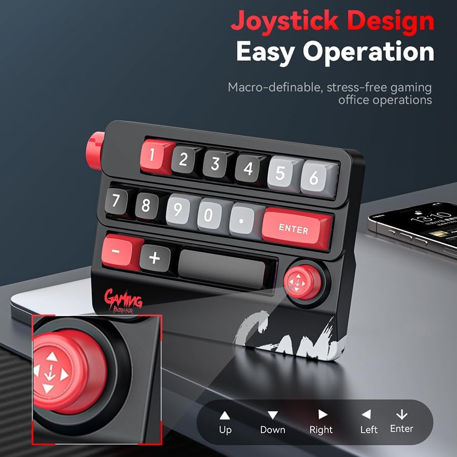 Transform Your Productivity and Gaming with the Black Wired Mechanical Numeric Keypad – Fully Hot-Swappable Keys, Customizable RGB Backlight, and Programmable Macro Functions for Seamless Office and Gaming Experience with Joystick Control