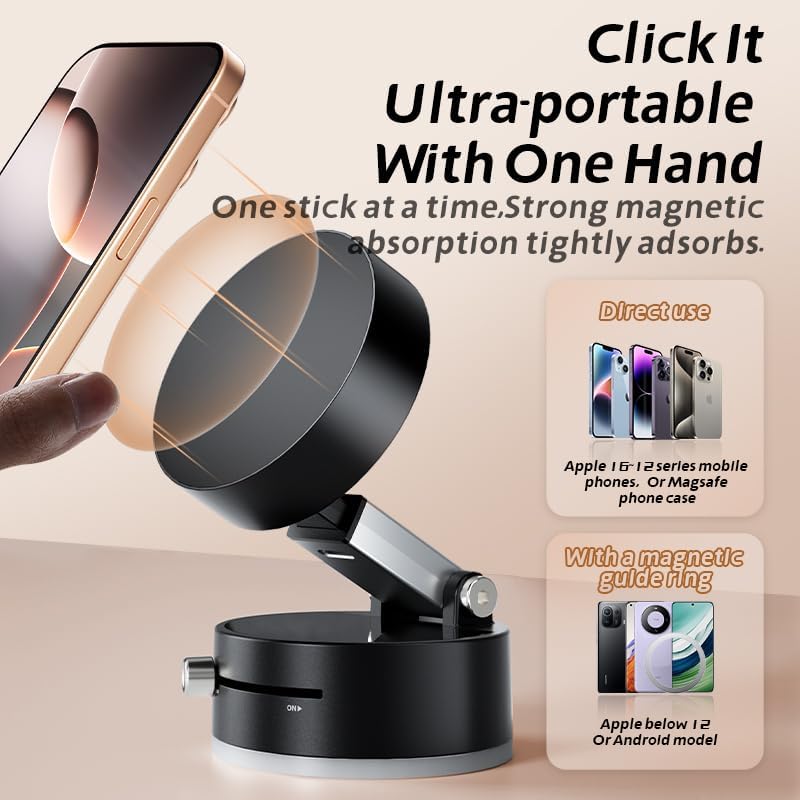 Vacuum Suction Phone Holder, 2025 New Foldable and Retractable Double-Sided Phone Mount Folding Swivel Stand for Car/Mirror/Gym,Phone Holder for Navigation Video Calls(Black) – Enhanced Compatibility and Speed