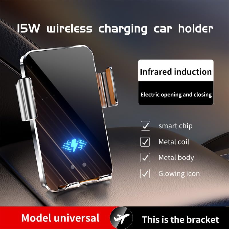 15 W Fast Wireless Car Charger Mount with Auto Clamping – Smart Charging Solution for i Phone 16/15/14/13/12 Pro Max & Samsung Galaxy S24/S23/S22 – Versatile 2-in-1 Design for Safe Driving & Convenient Navigation – Adjustable Viewing Angle – Qi-Compatible for Optimal Performance – Ideal for Any Phone Case Under 6 mm Thickness – Built-in Battery for Wireless Operation Up to 500 Uses – Tangle-Free Experience for Effortless Connectivity and Safety on the Road