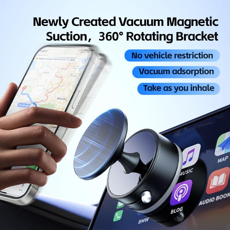Magnetic Car Phone Mount Holder, Compatible with Magsafe, 360° Adjustable Magnetic Vacuum Suction Mount, Compact & Portable Design Holder for All Smartphones, Universal Car/Home/Office/Gym Use – Enhanced Compatibility and Speed