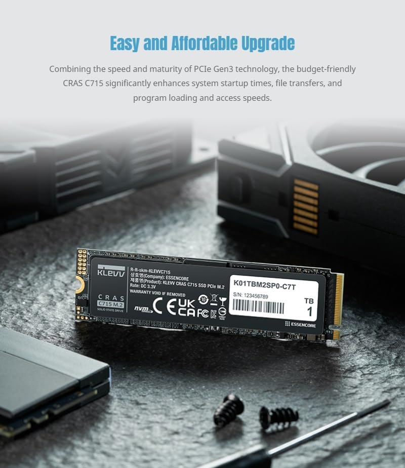 Unleash Lightning-Fast Performance with KLEVV CRAS C910 1 TB NVMe SSD – M.2 2280 Internal Drive with Heatsink for Laptops & Desktops – Experience Up to 5000 MB/s Speeds, Ideal for Gamers and Creators – PCIe Gen4 x4 Enhanced Compatibility & Reliability
