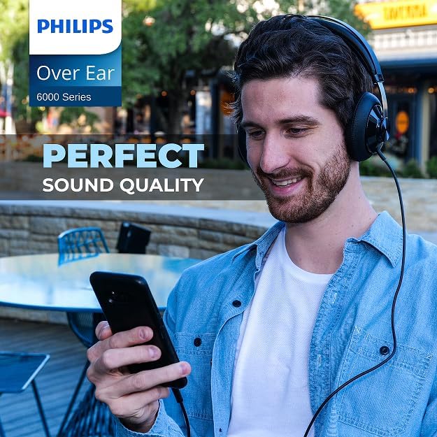 Philips SHP6000 High-Resolution Studio Monitor Headphones – Premium Over-Ear Wired Design with Deep Bass Enhancement, Superior Noise Isolation, and Unmatched Comfort for DJs and Audiophiles, Ideal for Mixing and Mastering Music