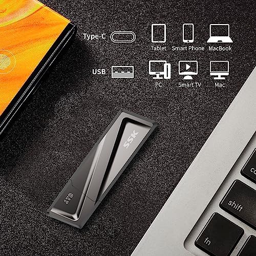 SSK 128 GB USB Flash Drive – Ultra-Fast 550 MB/s Transfer Speed with USB 3.2 Gen2 & USB-C Adapter – Versatile External Solid State Drive for Smartphones, Mac Book Pro/Air, and More – Effortless File Access, Enhanced Compatibility & Portability