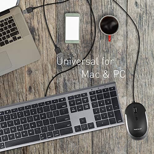Sleek Silent Wired Computer Mouse for Mac & PC – Macally Ergonomic USB Optical Mouse with Adjustable DPI for Ultimate Precision – Compact, Lightweight Design Ideal for Office & Travel – Noise-Free Clicks for Distraction-Free Work Sessions