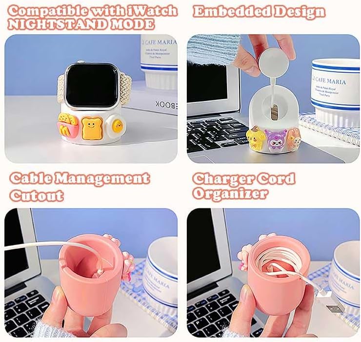 Stylish Cartoon Silicone Apple Watch Charging Dock – Enhanced Nightstand Compatibility for All Series Ultra/8/SE2/7/6/5/4/3/2/1 – Fast-Charging Solution with Tidy Cable Management for Personalized Décor and Elevated Viewing Experience