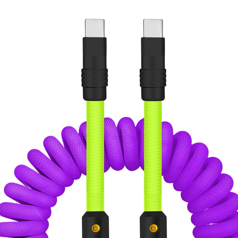Experience Unmatched Charging Versatility with the Chubbycable Curly Chubby – 240 W High-Speed Retractable USB-C Cable, Extends 2.29 to 3.6 FT, Ideal for Car Play & Android Auto, Stylish Dark Blue and Green Coiled Design for Effortless Organization and Durability