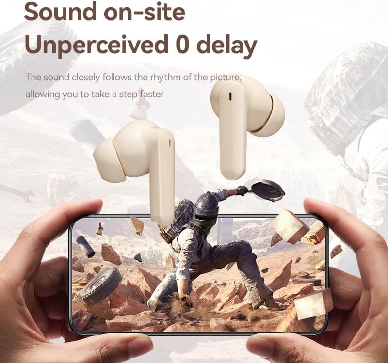 Enhance Your Lifestyle with Beige Bluetooth 5.4 Wireless Earbuds – Experience Superior Noise Cancelling Technology, Immersive Stereo Bass, and IPX7 Waterproof Durability – 30-Hour Playtime with LED Battery Indicator – Ideal for Sports, Gaming, and Professional Use