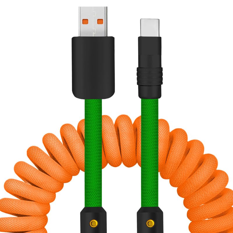Experience Unmatched Charging Versatility with the Chubbycable Curly Chubby – 240 W High-Speed Retractable USB-C Cable, Extends 2.29 to 3.6 FT, Ideal for Car Play & Android Auto, Stylish Dark Blue and Green Coiled Design for Effortless Organization and Durability
