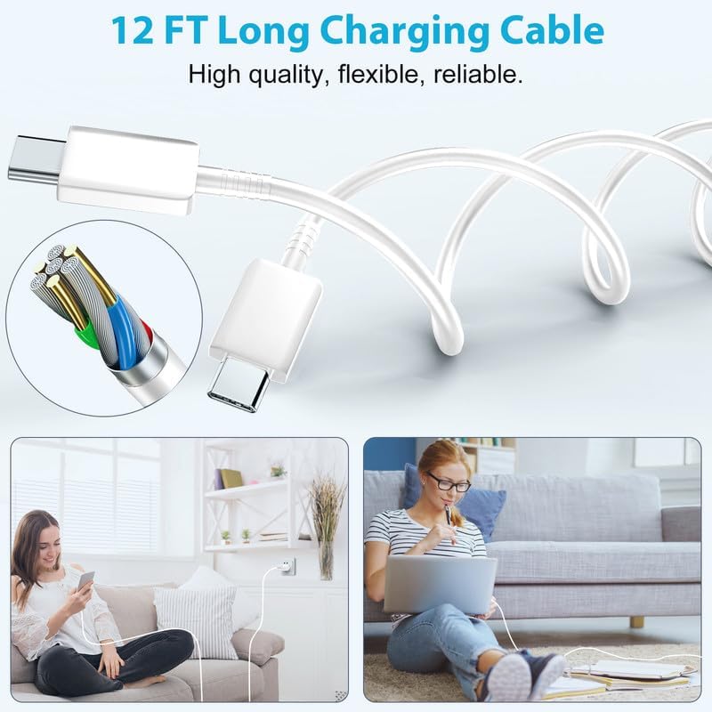 Experience Rapid Charging with Auorld 25 W Super Fast USB-C Charger & 10 FT Type-C Cable for Samsung Galaxy Devices – Ultimate Compatibility for S24, S23, S22, S21, S20, Note10, and Note20 – Portable, Durable, and Safe Power Solution for On-the-Go Use